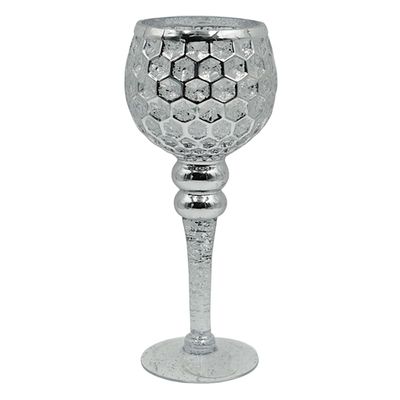 Honeycomb Stem Silver Candle Holder 5X12