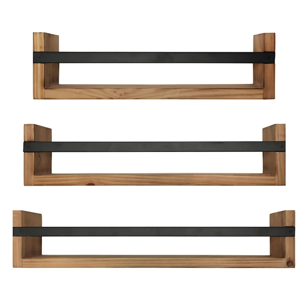 3-Piece Wood & Metal Wall Shelves Set