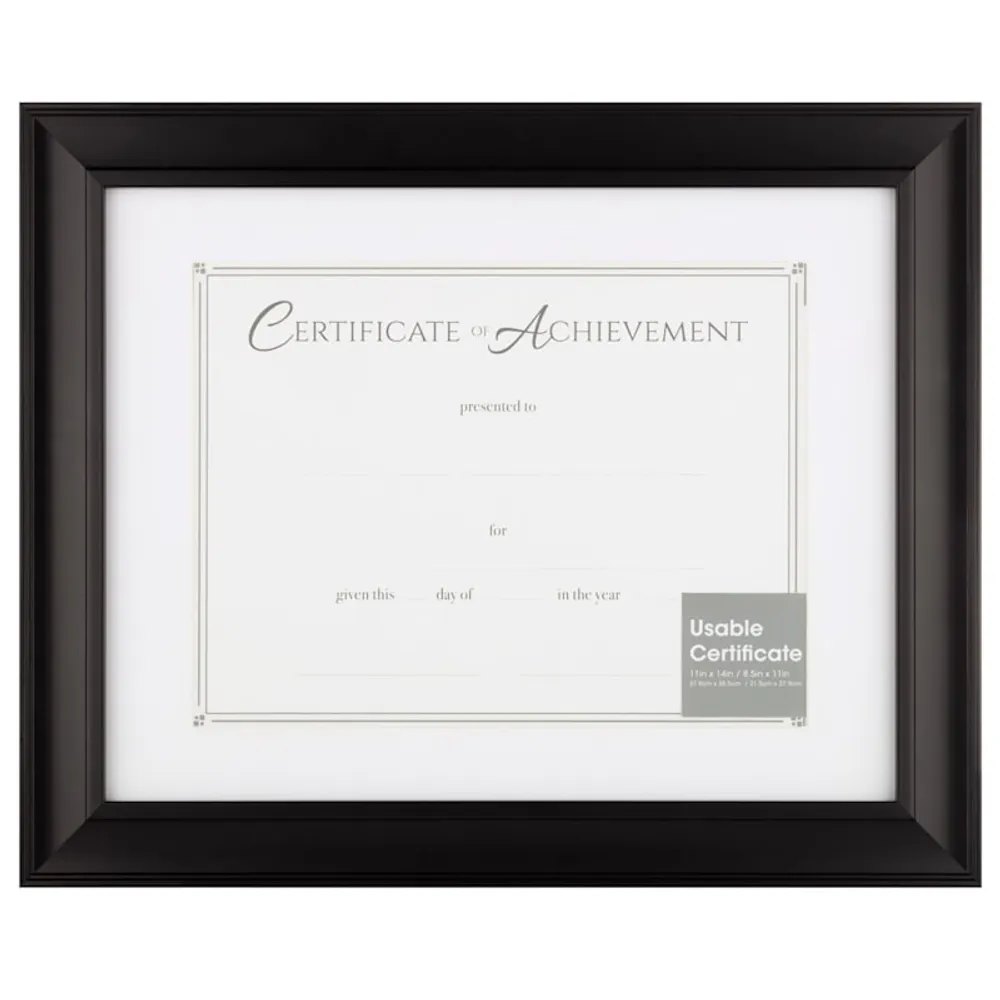 At Home 11x14 Matted to 8.5x11 Black Linear Frame with White Mat Document  Frame