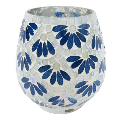 Blue Floral Mosaic Hurricane, 6.5"