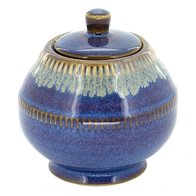 Reactive Blue Stoneware Sugar Bowl