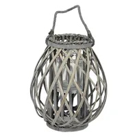 Grey Woven Wood Lantern, 14"