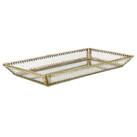 Scalloped Edge Brass Beaded Glass Decorative Tray, 9x5