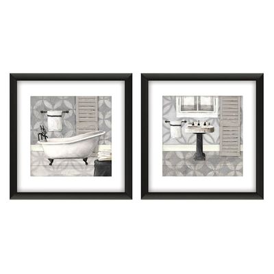 11X11 Grey Bathroom 2-Piece Framed Art