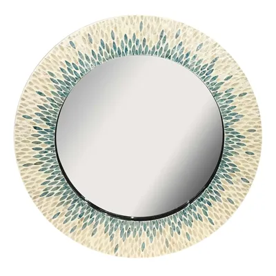 Blue Mother of Pearl Framed Round Wall Mirror, 30"