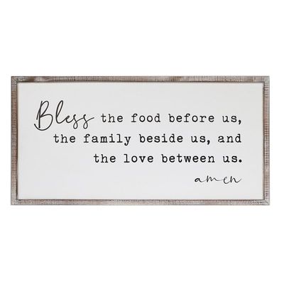 White Wood Framed Bless Script Wall Art, 18x36