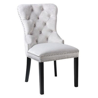 Velvet Grey Tufted Ring Back Chair