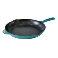 Teal Enameled Cast Iron Fry Pan