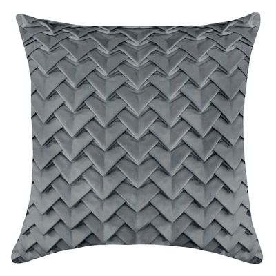 Charcoal Gray Triangle Pleated Velvet Throw Pillow, 18"