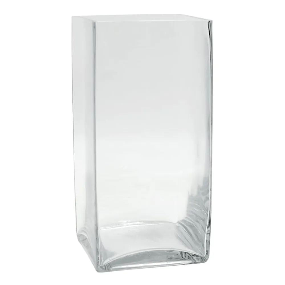 Clear Glass Square Vase, 10"