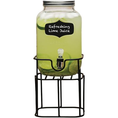 1-Gallon Chalk Label Yorkshire Glass Beverage Dispenser on Metal Stand
