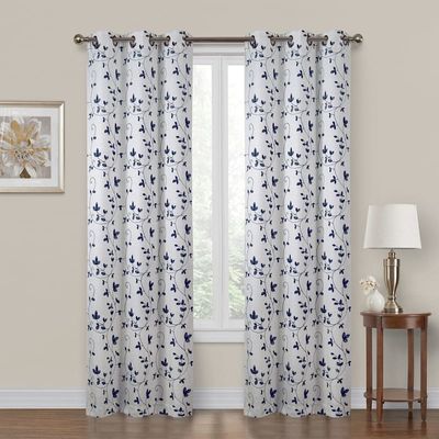 Chatham Navy Embroidered Sheer Grommet Window Panel, 84"