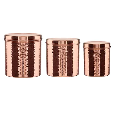 Set of 3 Hammered Copper Canisters