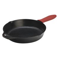 Cast Iron Skillet with Red Silicone Handle