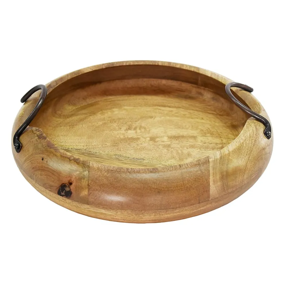 Wooden Bowl with Copper Metal Handle, 11.3"