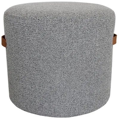 Rica Textured Pouf with Faux Leather Handles, Grey