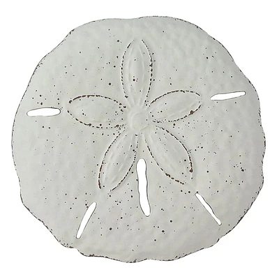 White Round Metal Sand Dollar Wall Art, 15x16