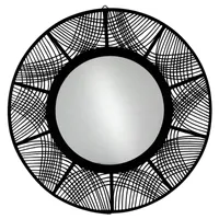 Black Bamboo Round Wall Mirror, 35"