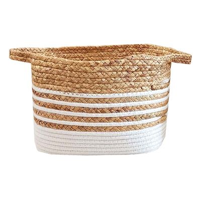Rectangle Water Hyacinth Basket/White Stripe