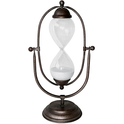 Brown Metal Glass Hourglass On Stand, 12"