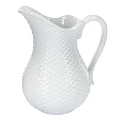 White Ceramic Basket Weave Pitcher, 50oz