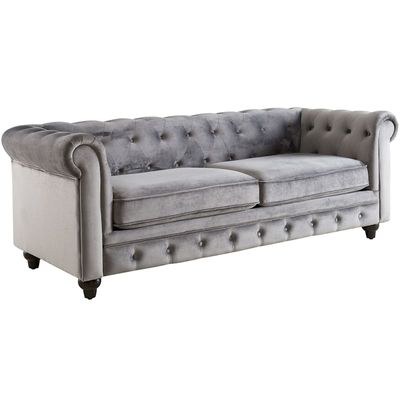 Chesterfield Grey Velvet Tufted Sofa, 79"