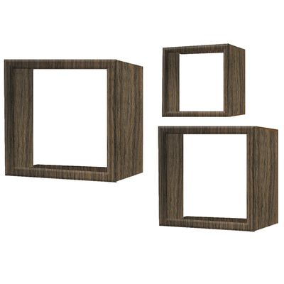 12X12 3-Piece Brown Wood Cube Shelf Set