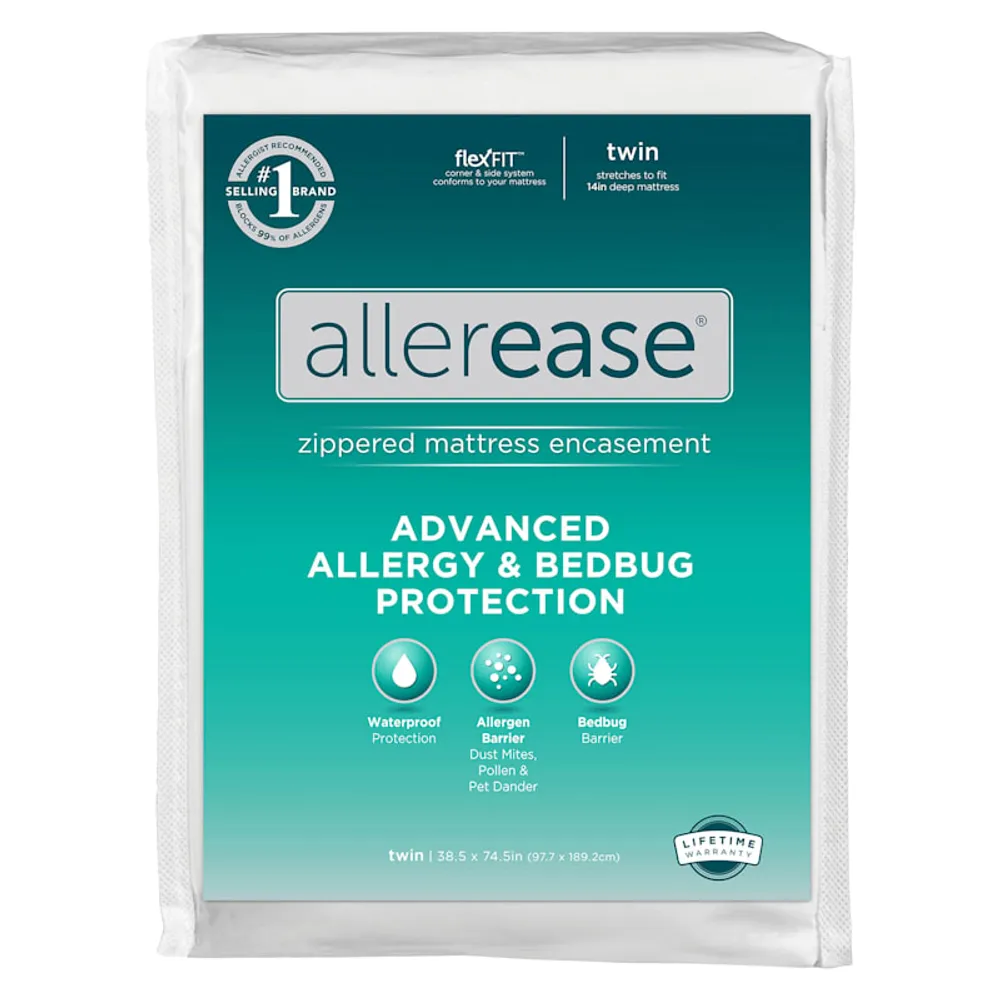 Allerease Soft Terry Allergy Protection Waterproof Zippered Mattress  Protector, Full 