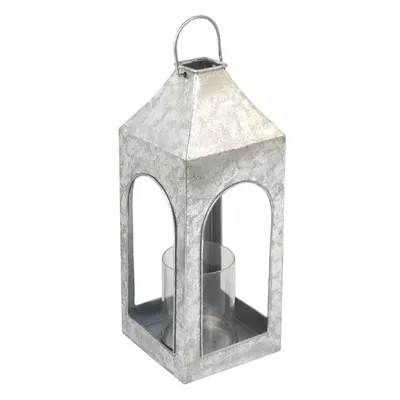 Galvanized Metal & Glass Lantern, 14"