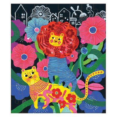 Urban Jungle 64-Piece Puzzle with Lions & Flowers