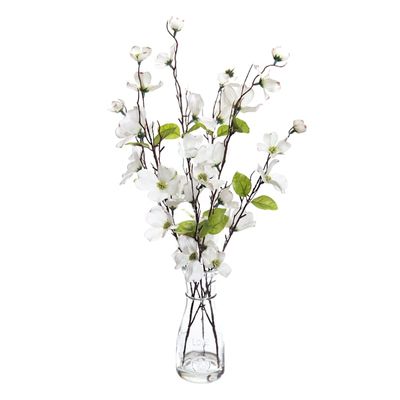 White Dogwood Flowers with Glass Vase, 19"