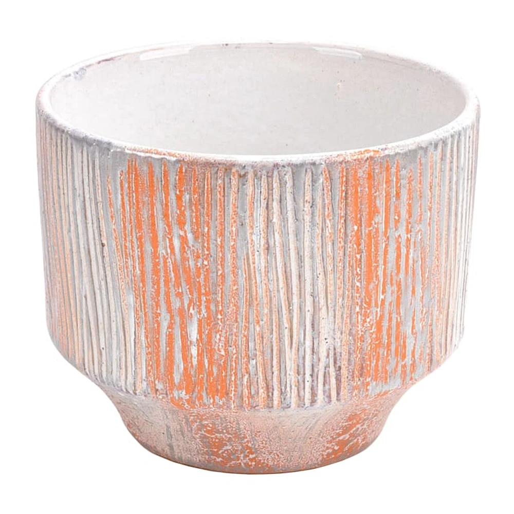 Indoor White & Orange Textured Ceramic Planter, Medium