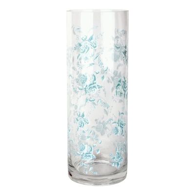 Grace Mitchell Blue Floral Clear Glass Vase, 10"
