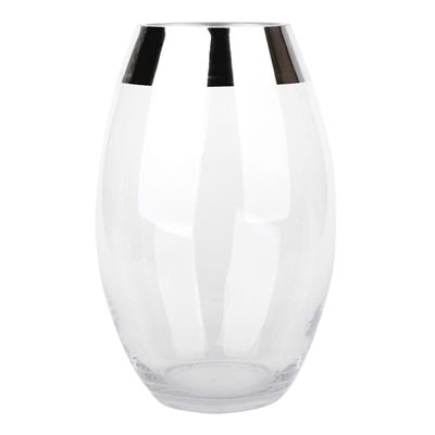 Laila Ali Clear Glass Vase with Silver Trim, 10"