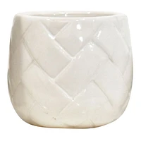 Indoor White Glazed Weave Textured Ceramic Planter