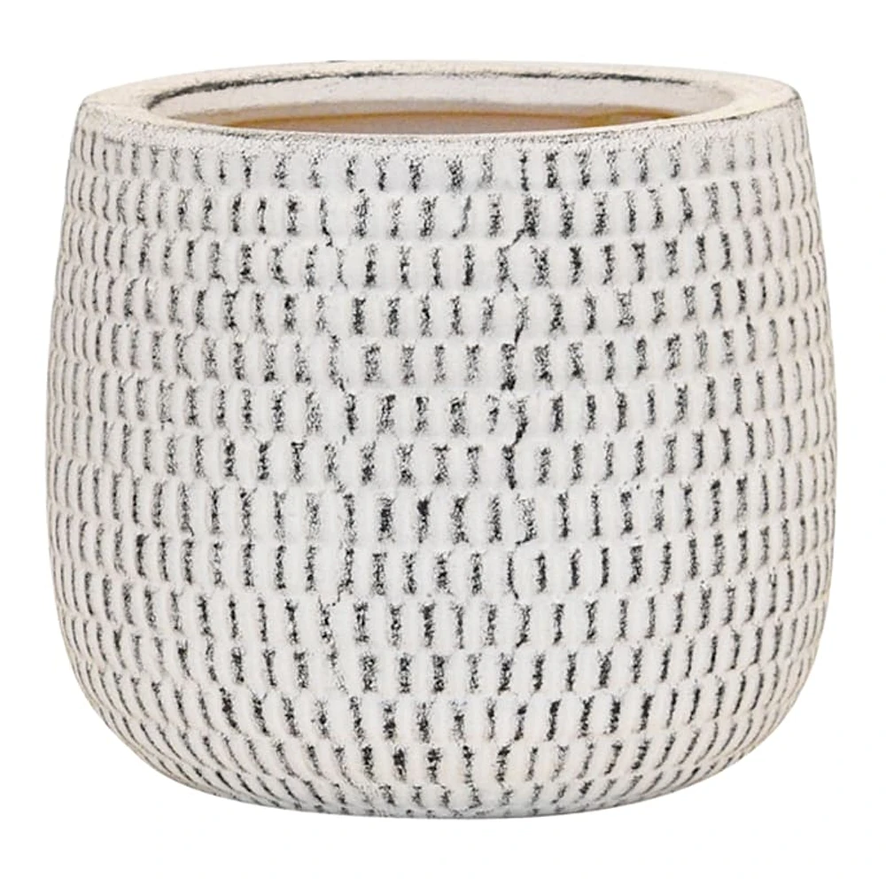 Indoor Honeycomb Textured Whitewashed Ceramic Planter, 6"