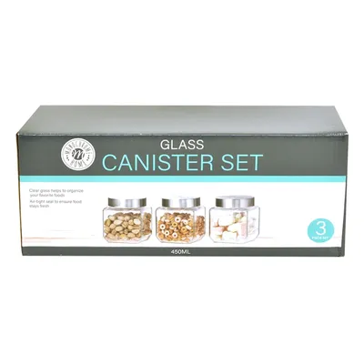 Set of 3 Glass Canister Set with Lids