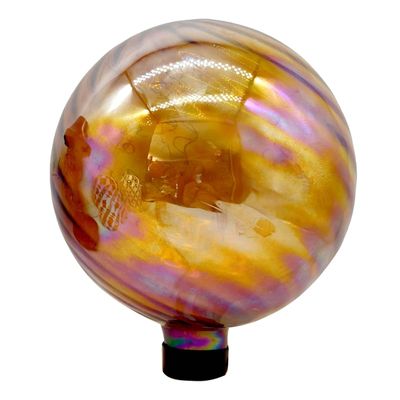 Iridescent Amber Glass Gazing Ball, 10"