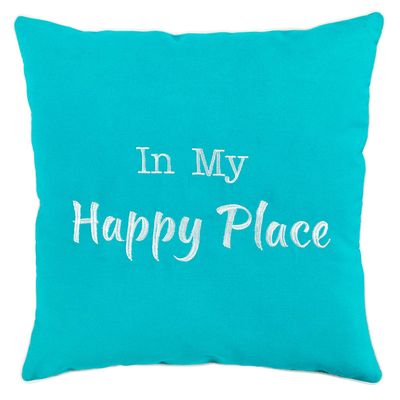 Happy Place Tile Blue Outdoor Throw Pillow, 18"