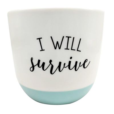 I Will Survive Light Blue & White Stoneware Pot, 4"