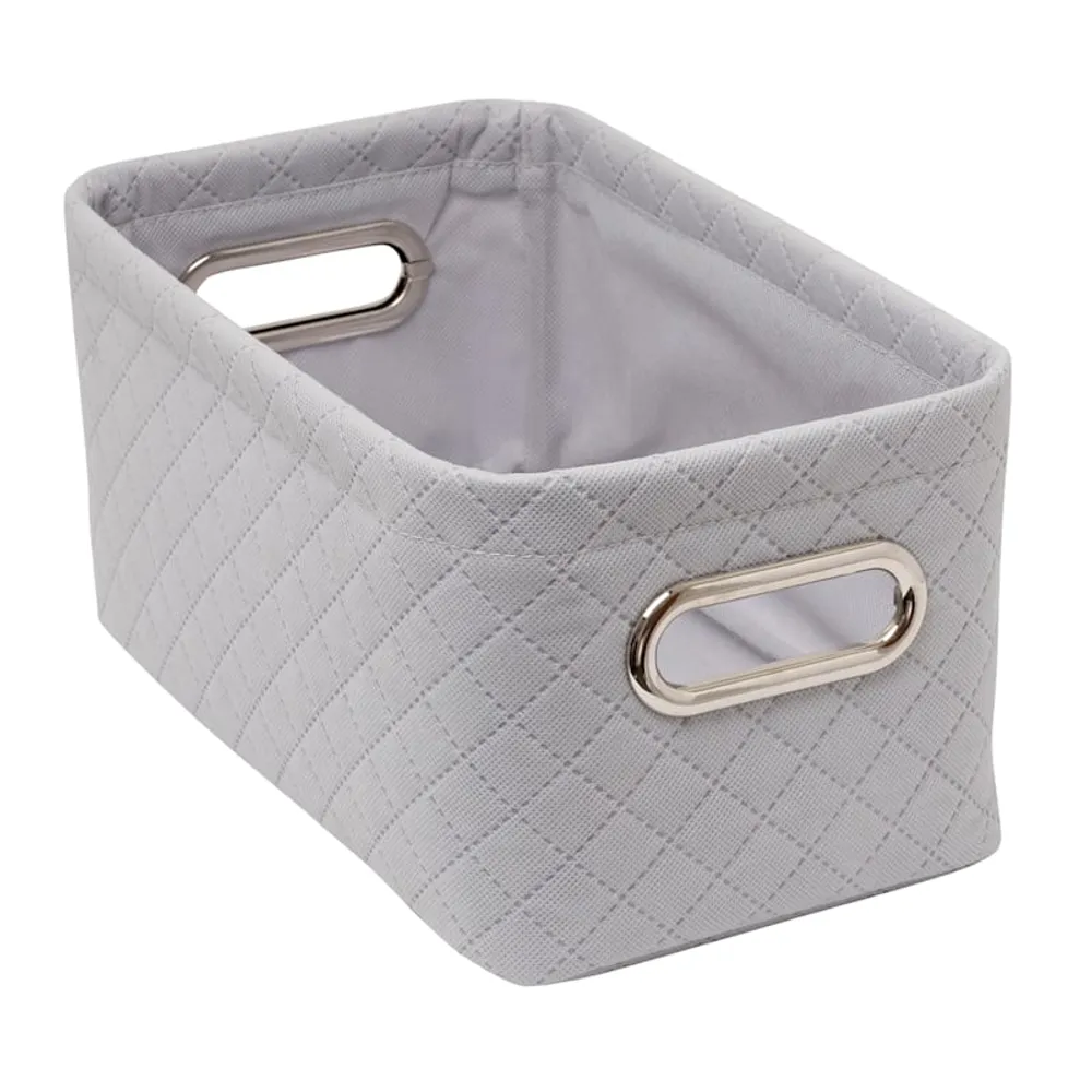 Grey Quilted Collapsible Storage Bin, Small