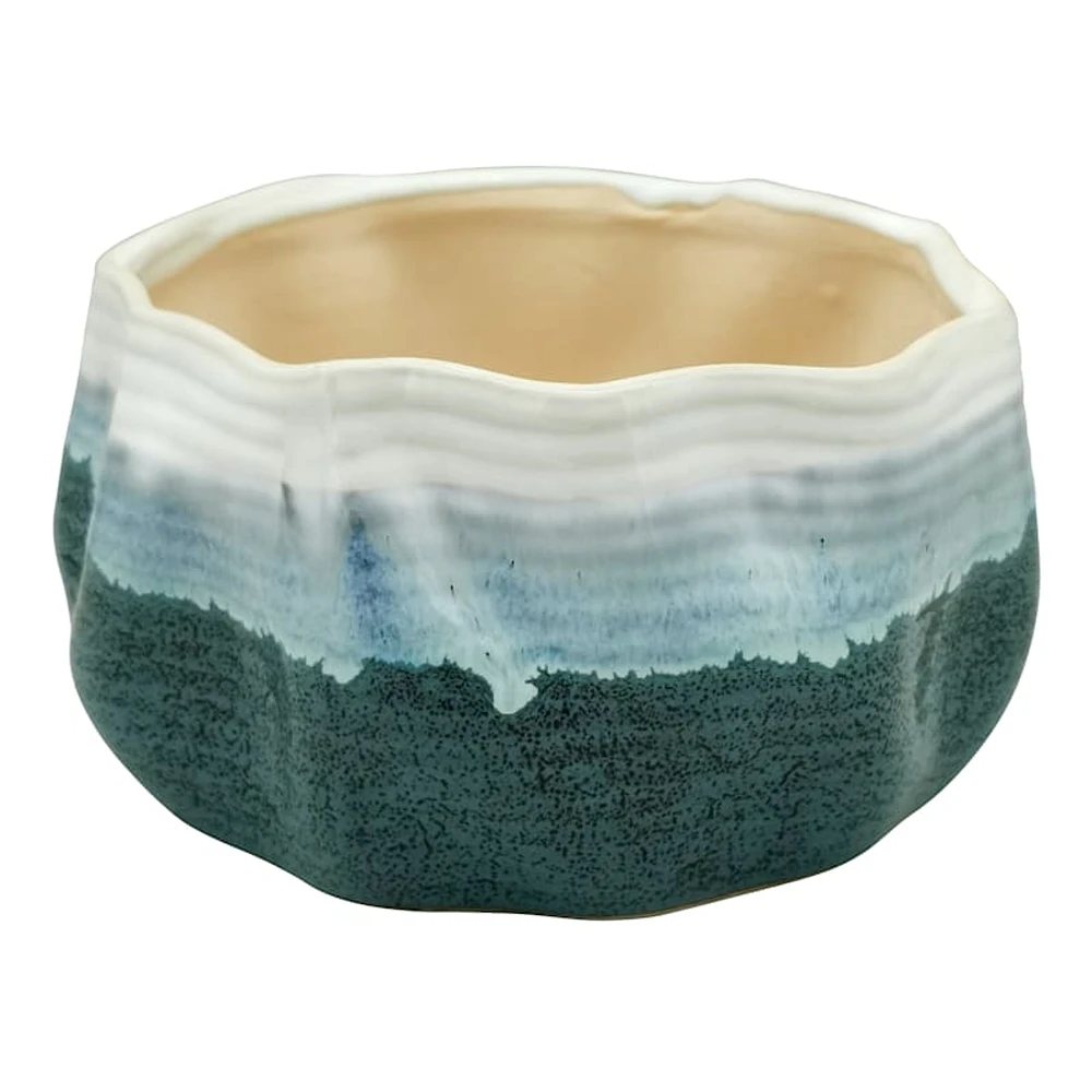 Indoor Two-Tone Crinkle Ceramic Planter, 8"