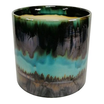 Blue Glazed Ceramic Pot, 6"