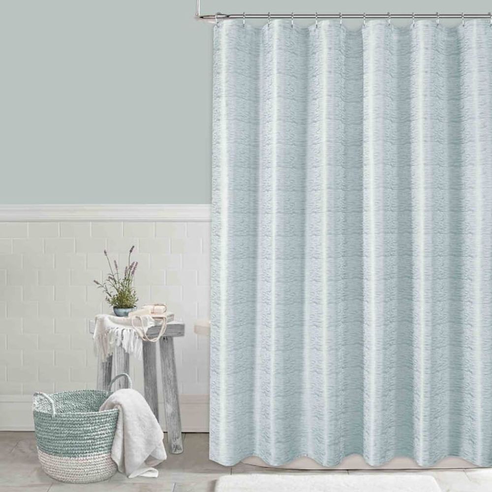 aqua and white shower curtain