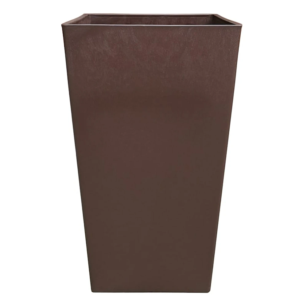 Tall Square Brown Outdoor Planter, 21"