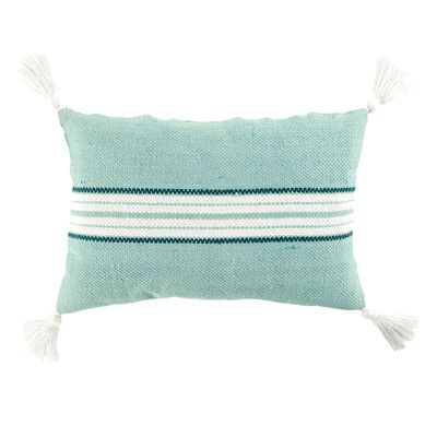 Ty Pennington Blue Striped Outdoor Lumbar throw Pillow with Tassels, 20x13