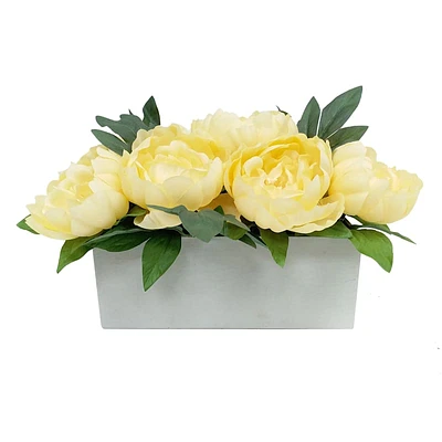 Peony Flowers with Wooden Planter