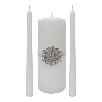 White Unity Candle Set with Brooch