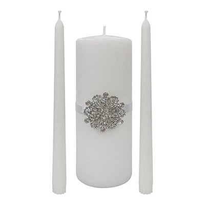 White Unscented Unity Candle Set with Brooch