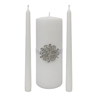 White Unscented Unity Candle Set with Brooch